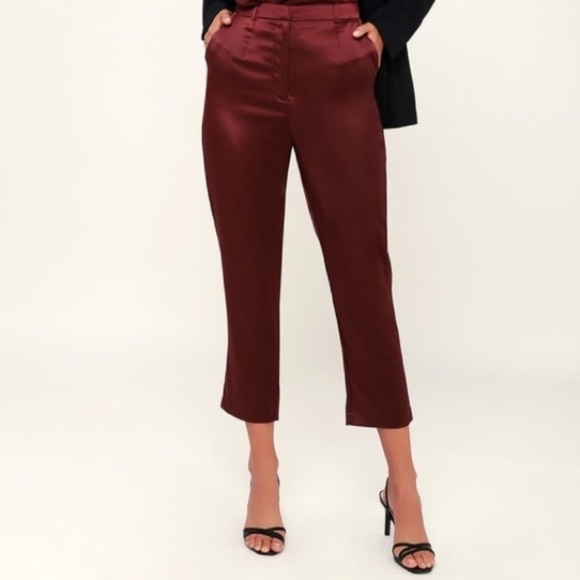 7.Lulus Burgundy Satin My Story Trouser Pants S - Picture 2 of 11